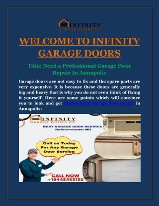 Need a Professional Garage Door Repair In Annapolis