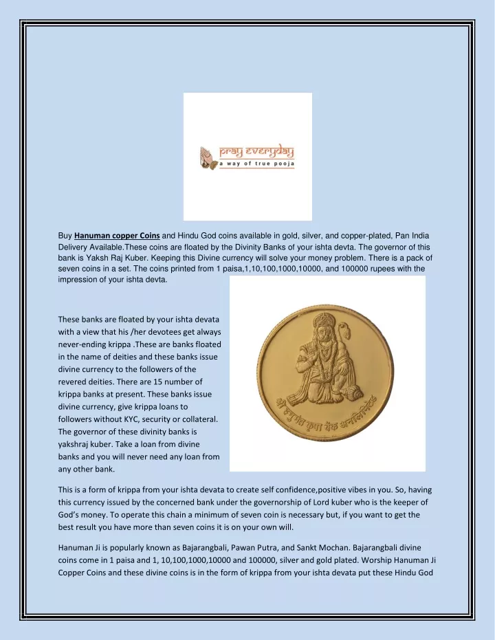 buy hanuman copper coins and hindu god coins