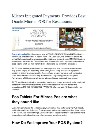 Micros Integrated Payments  Provides Best Oracle Micros POS for Restaurants.ppt