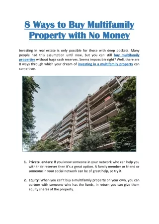 8 Ways to Buy Multifamily Property with No Money
