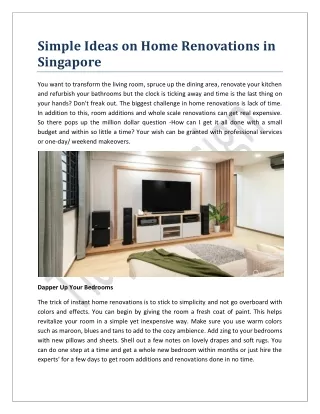 Simple Ideas on Home Renovations in Singapore