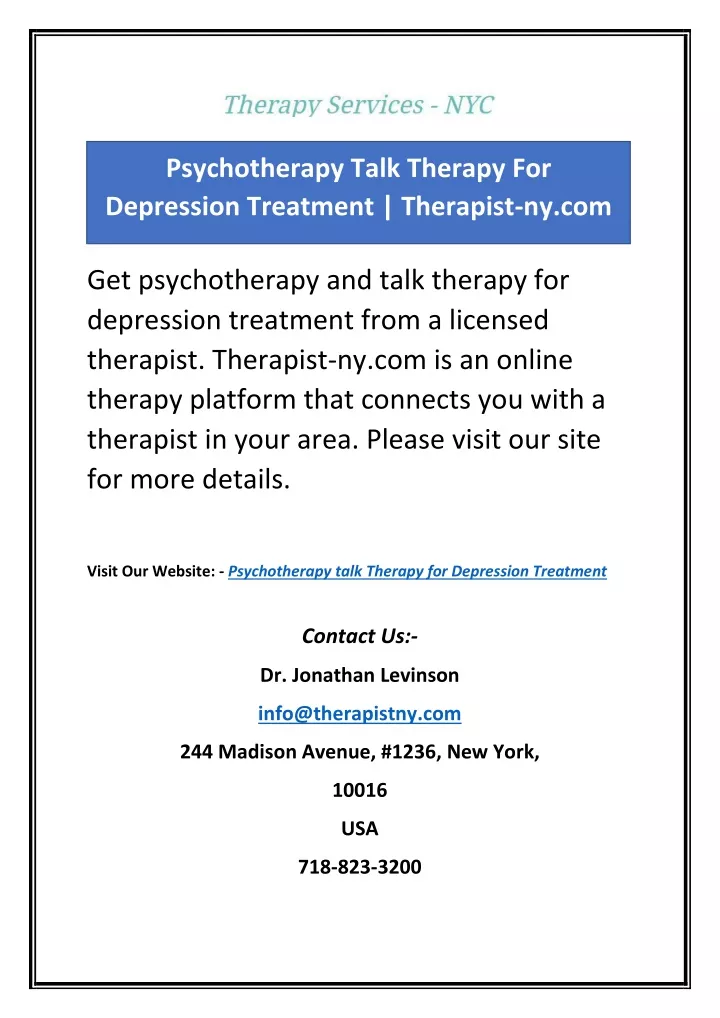 psychotherapy talk therapy for depression