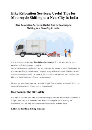Bike Relocation Services: Useful Tips for Motorcycle Shifting to a New City in I