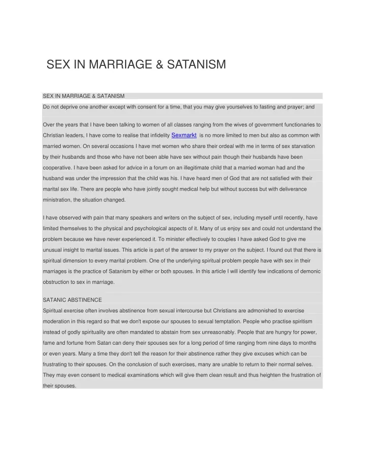 sex in marriage satanism
