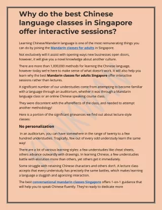 Why do the best Chinese language classes in Singapore offer interactive sessions
