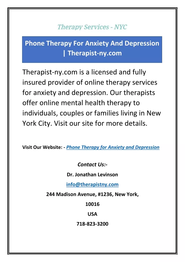 phone therapy for anxiety and depression