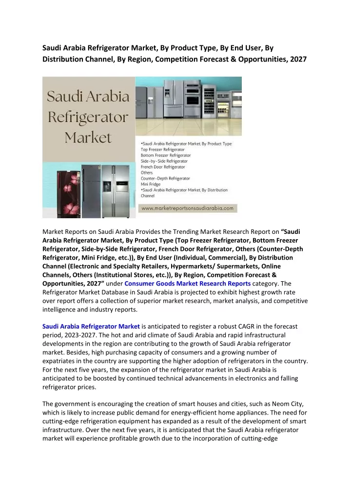 saudi arabia refrigerator market by product type