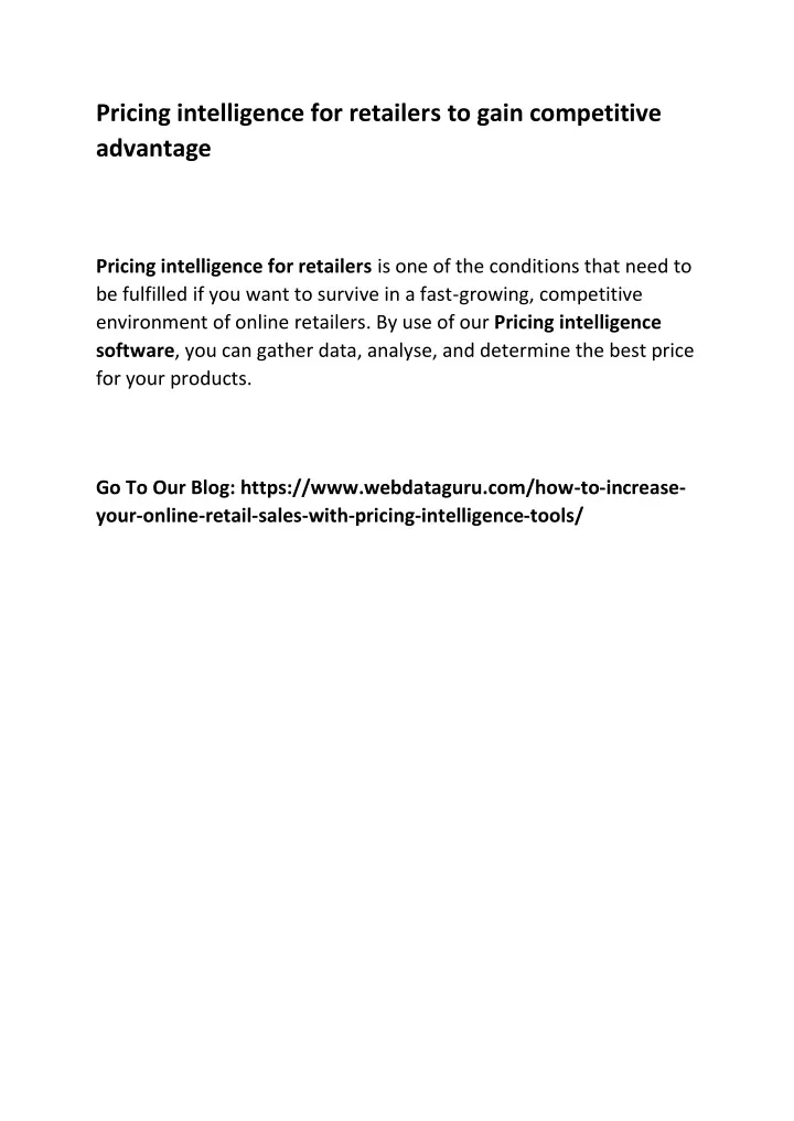 pricing intelligence for retailers to gain