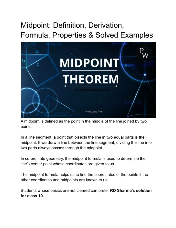 midpoint definition derivation formula properties