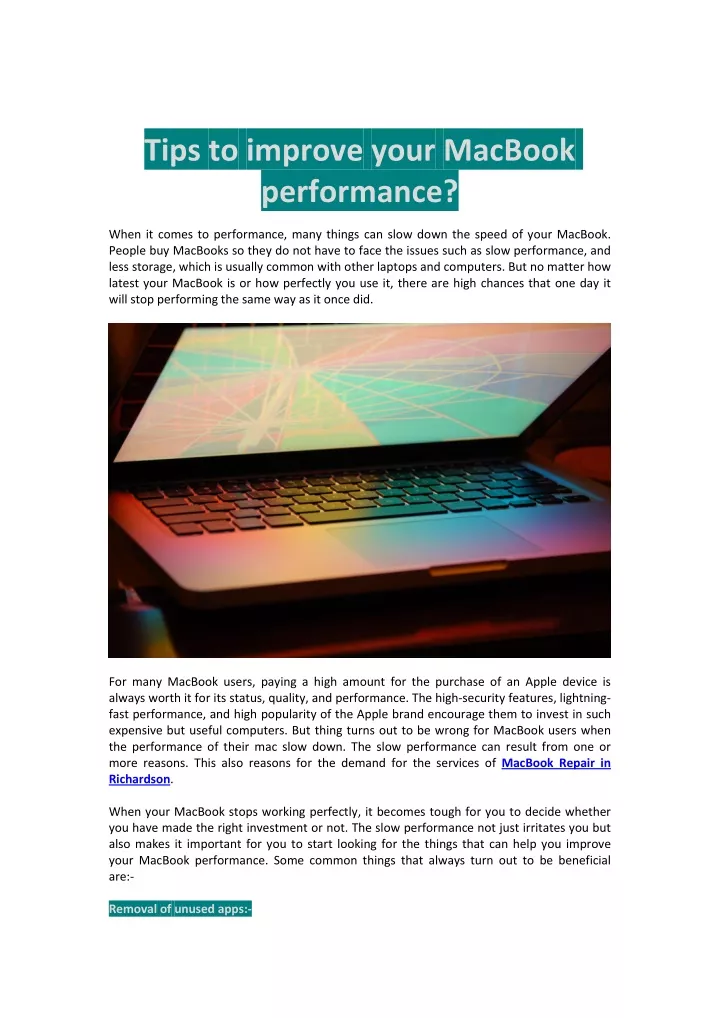 tips to improve your macbook performance