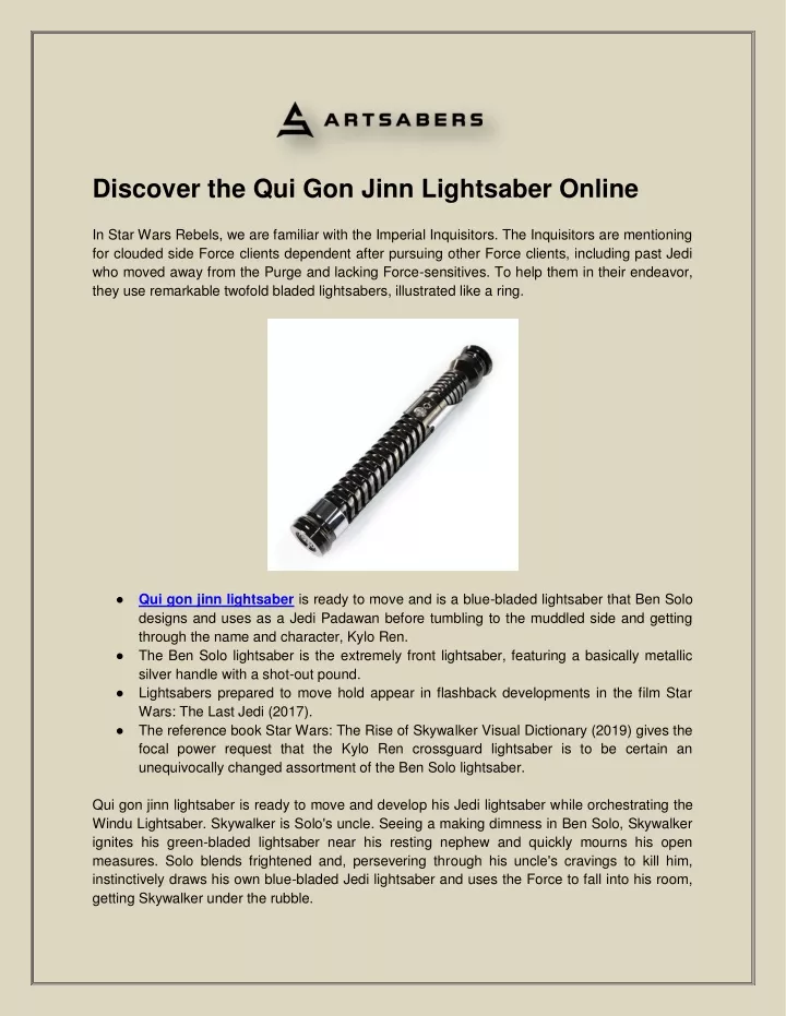 discover the qui gon jinn lightsaber online