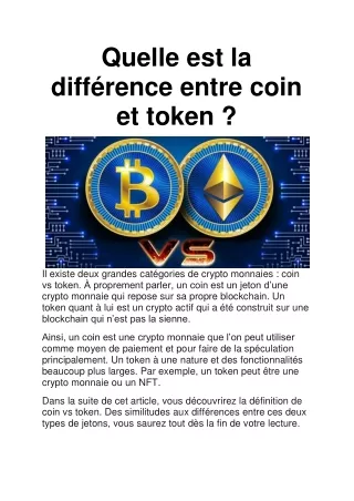 Coin et Token : guide complet