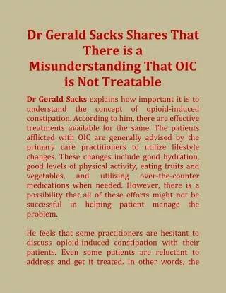 dr gerald sacks shares that there