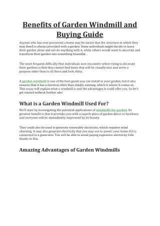Benefits of Garden Windmill and Buying Guide