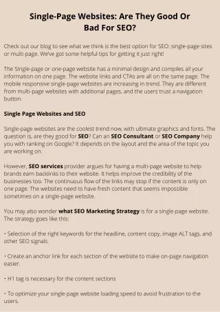 single page websites are they good or bad for seo