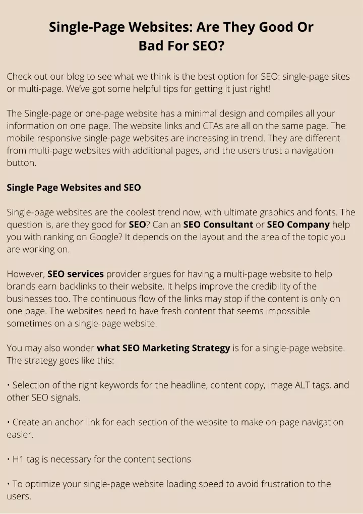 single page websites are they good or bad for seo