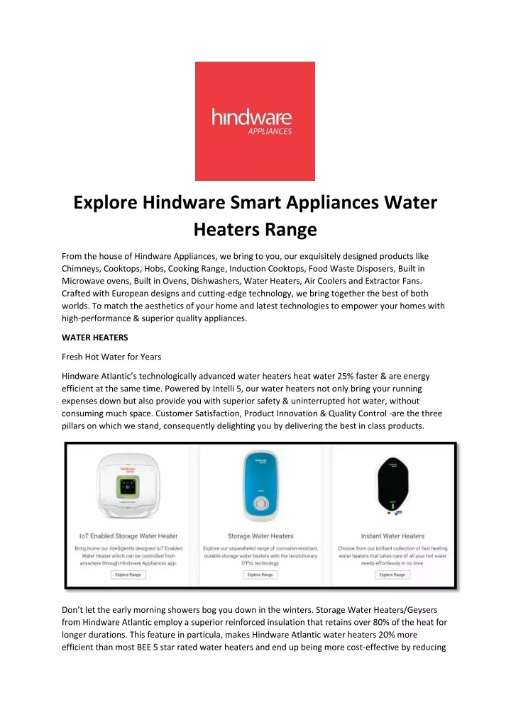 explore hindware smart appliances water heaters