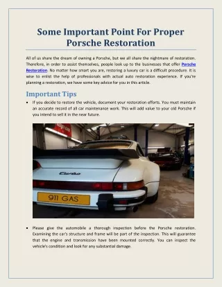 Some Important Point For Proper Porsche Restoration | GERMAN AUTO'S SOLUTIONS