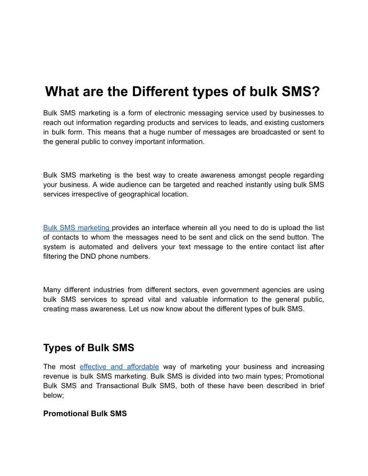 what are the different types of bulk sms