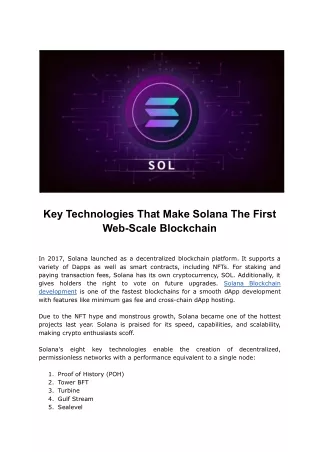 Key Technologies That Make Solana The First Web-Scale Blockchain
