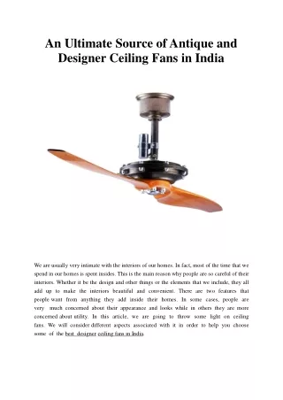 An Ultimate Source of Antique and Designer Ceiling Fans in India