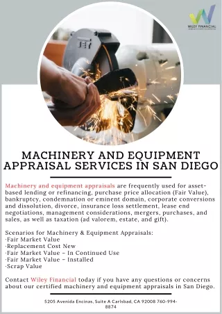 Machinery and Equipment Appraisal Services in San Diego