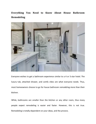 Everything You Need to Know About House Bathroom Remodeling
