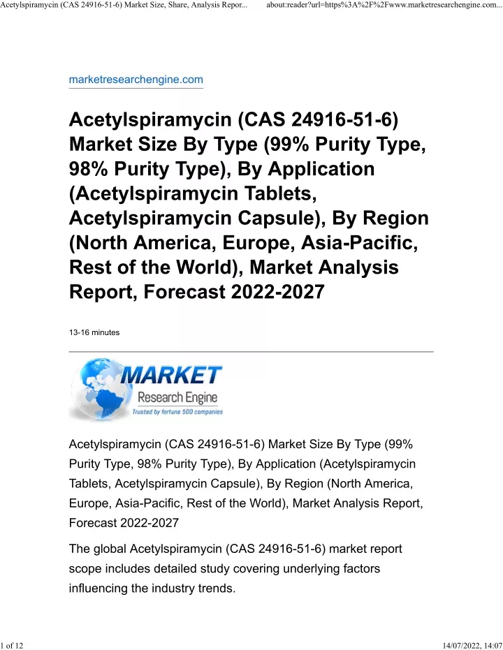 acetylspiramycin cas 24916 51 6 market size share