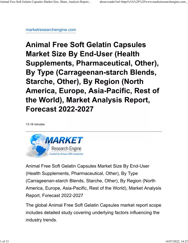 animal free soft gelatin capsules market size