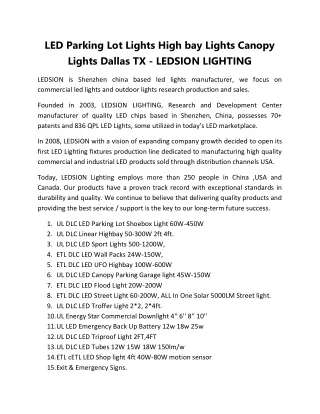 LED Parking Lot Lights High bay Lights Canopy Lights Dallas TX - LEDSION LIGHTING