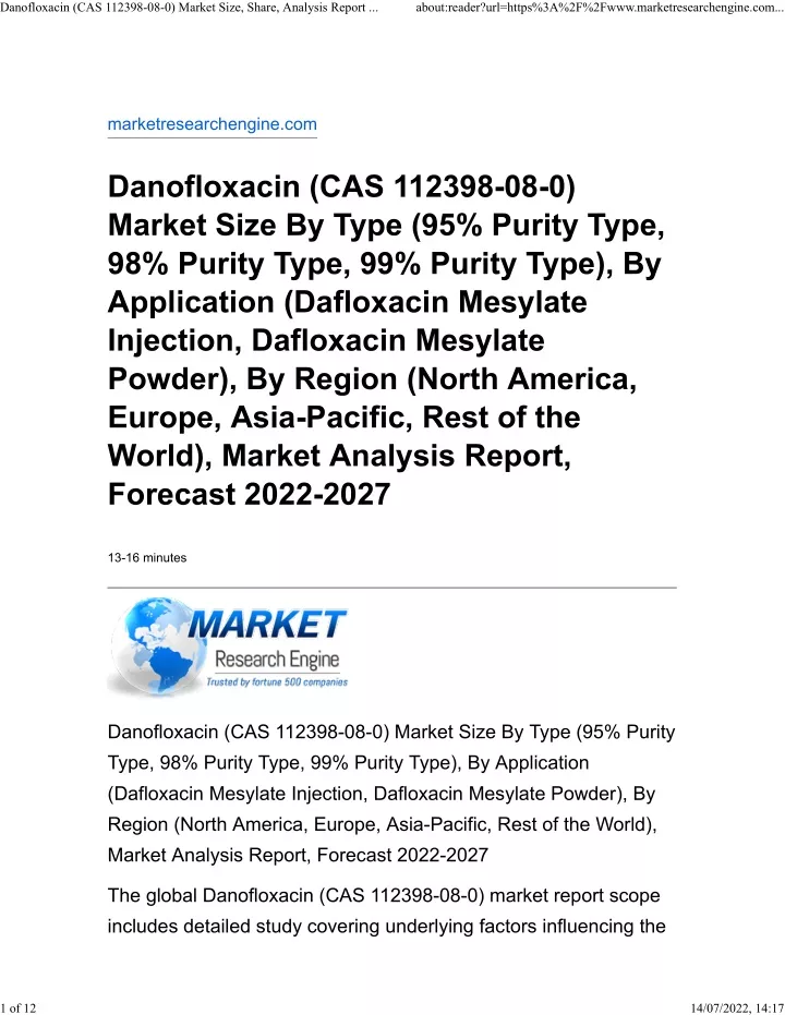 danofloxacin cas 112398 08 0 market size share
