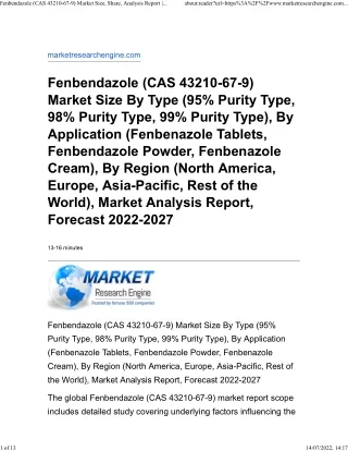 Fenbendazole (CAS 43210-67-9) Market