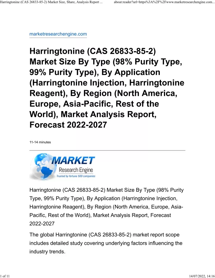 harringtonine cas 26833 85 2 market size share