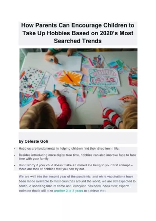 How Parents Can Encourage Children to Take Up Hobbies Based on 2020 Most Searched Trends