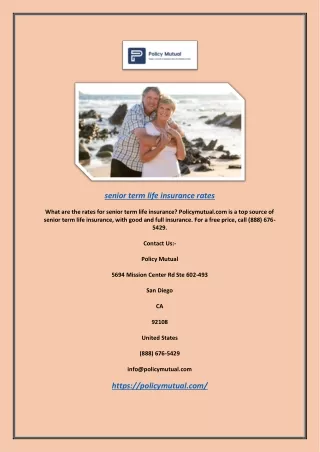 Senior Term Life Insurance Rates | Policymutual.com