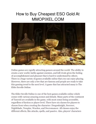 How to Buy Cheapest ESO Gold At MMOPIXEL