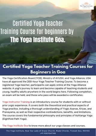 Certified Yoga Teacher Training Courses for Beginners in Goa