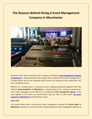 The Reasons Behind Hiring A Event Management Company In Manchester