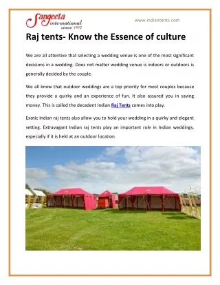 Raj tents- Know the Essence of culture