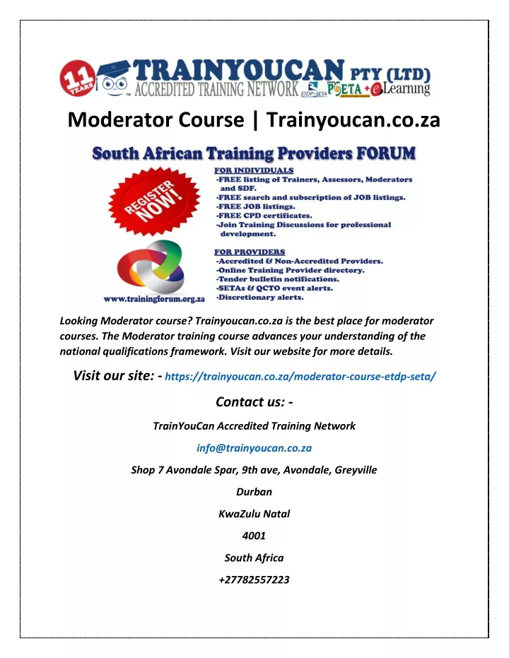 moderator course trainyoucan co za