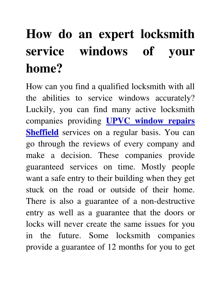 how do an expert locksmith service windows home