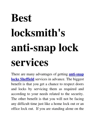 anti-snap locks Sheffield