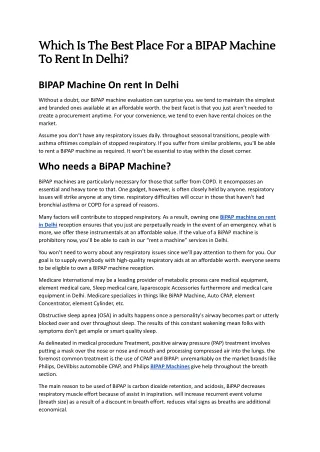 Which Is The Best Place For a BIPAP Machine To Rent In Delhi?