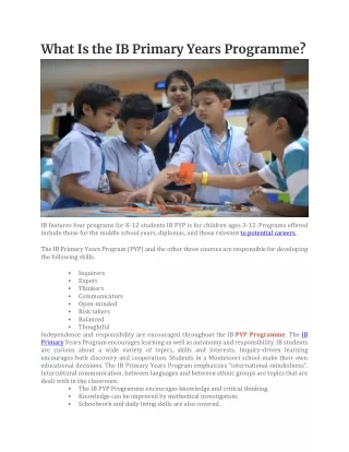 What Is the IB Primary Years Programme