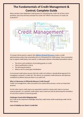 The Fundamentals of Credit Management & Control; Complete Guide