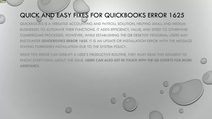 quick and easy fixes for quickbooks error 1625