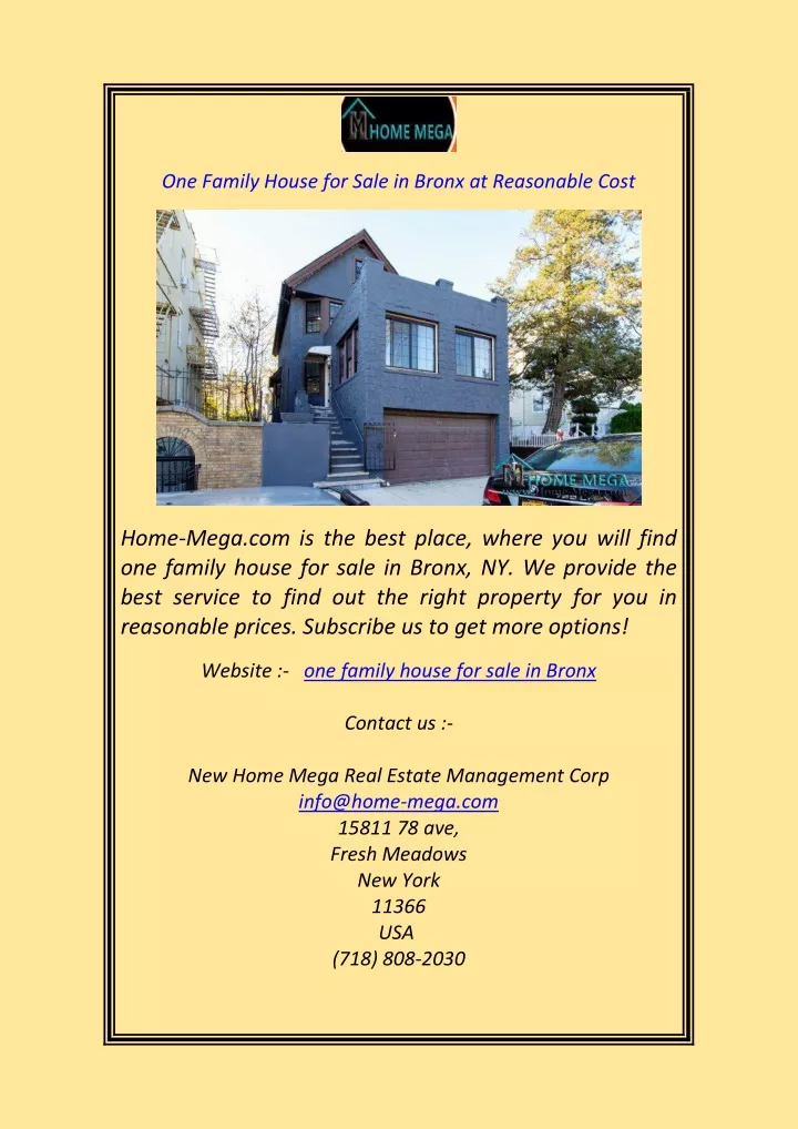 one family house for sale in bronx at reasonable