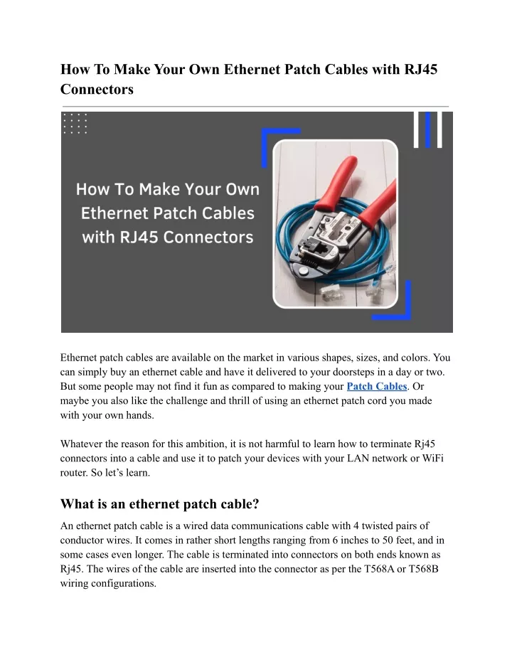 PPT - How To Make Your Own Ethernet Patch Cables With RJ45 Connectors ...