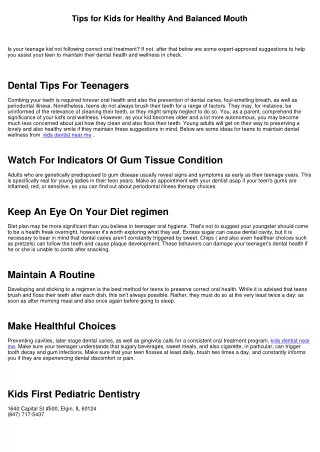 Tips for Children for Healthy Mouth