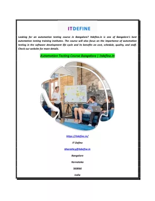 Automation Testing Course Bangalore  Itdefine.in